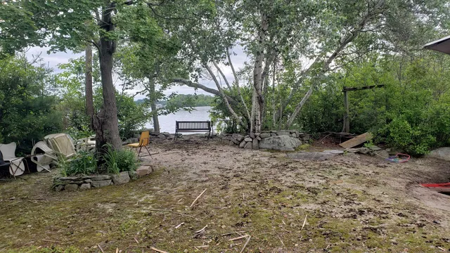 a view of a porch with chairs and potted plants