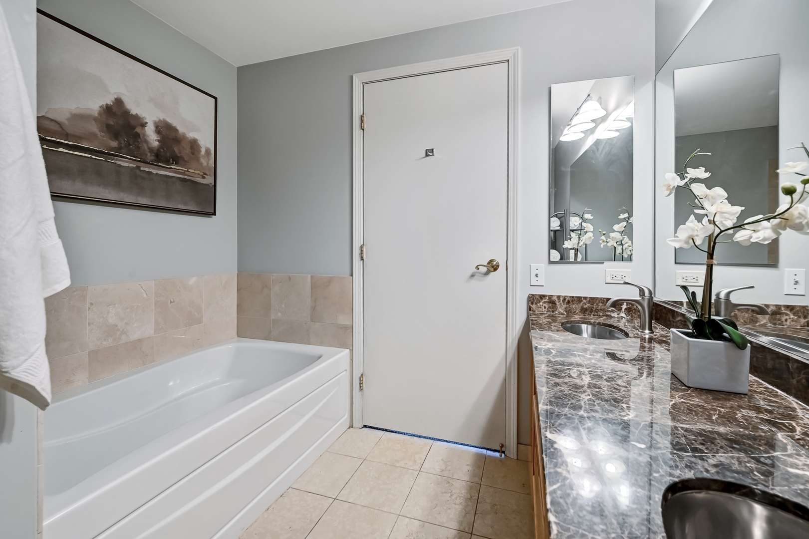 1515 South Prairie Avenue, Unit 1318 Chicago, IL 60605 - Photo 18 of 31 a bathroom with a granite countertop sink a bathtub and shower