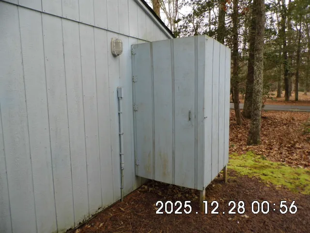 a view of a door and mountain
