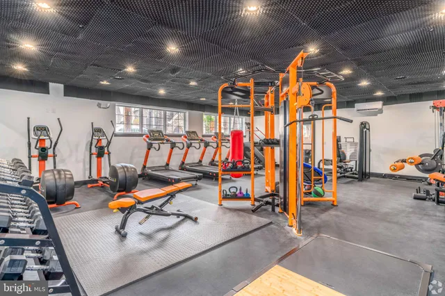 a view of a room with gym equipment