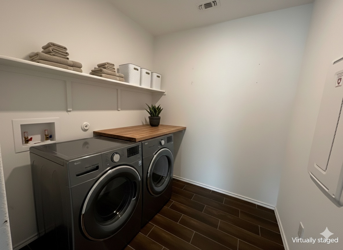 640 Pickrell Loop Georgetown, TX 78628 - Photo 7 of 36 Laundry room with wood finish floors and washing machine and dryer (staged)