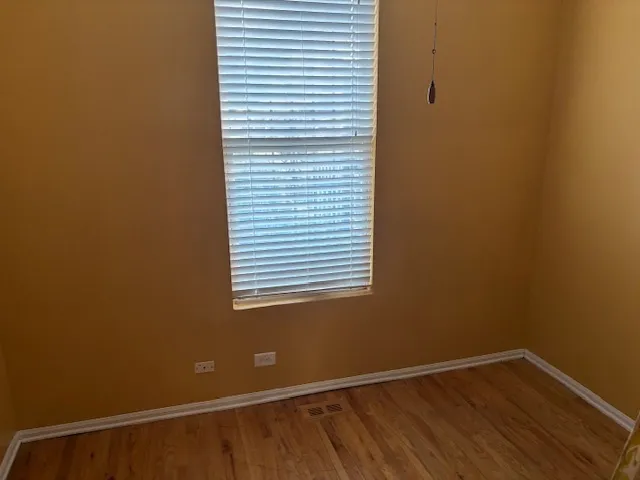 a view of a small space with a window