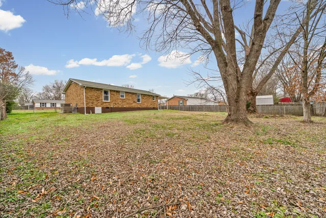 a view of yard with tree in front of it