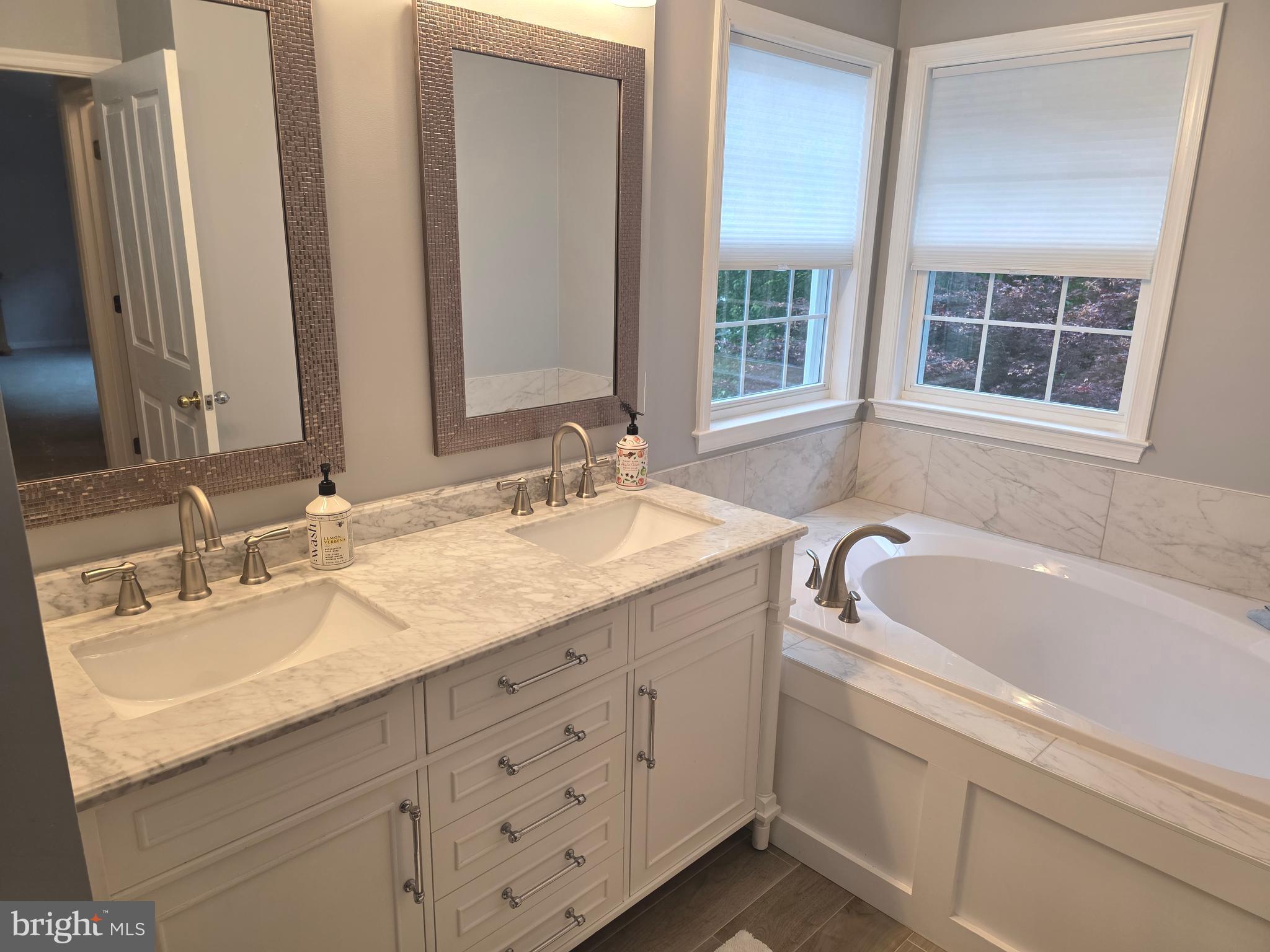 2441 Kemper Road Crofton, MD 21114 - Photo 46 of 63 a bathroom with 2 sink tub and a mirror