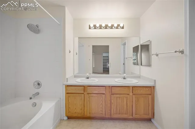 a bathroom with a sink a mirror and a bathtub