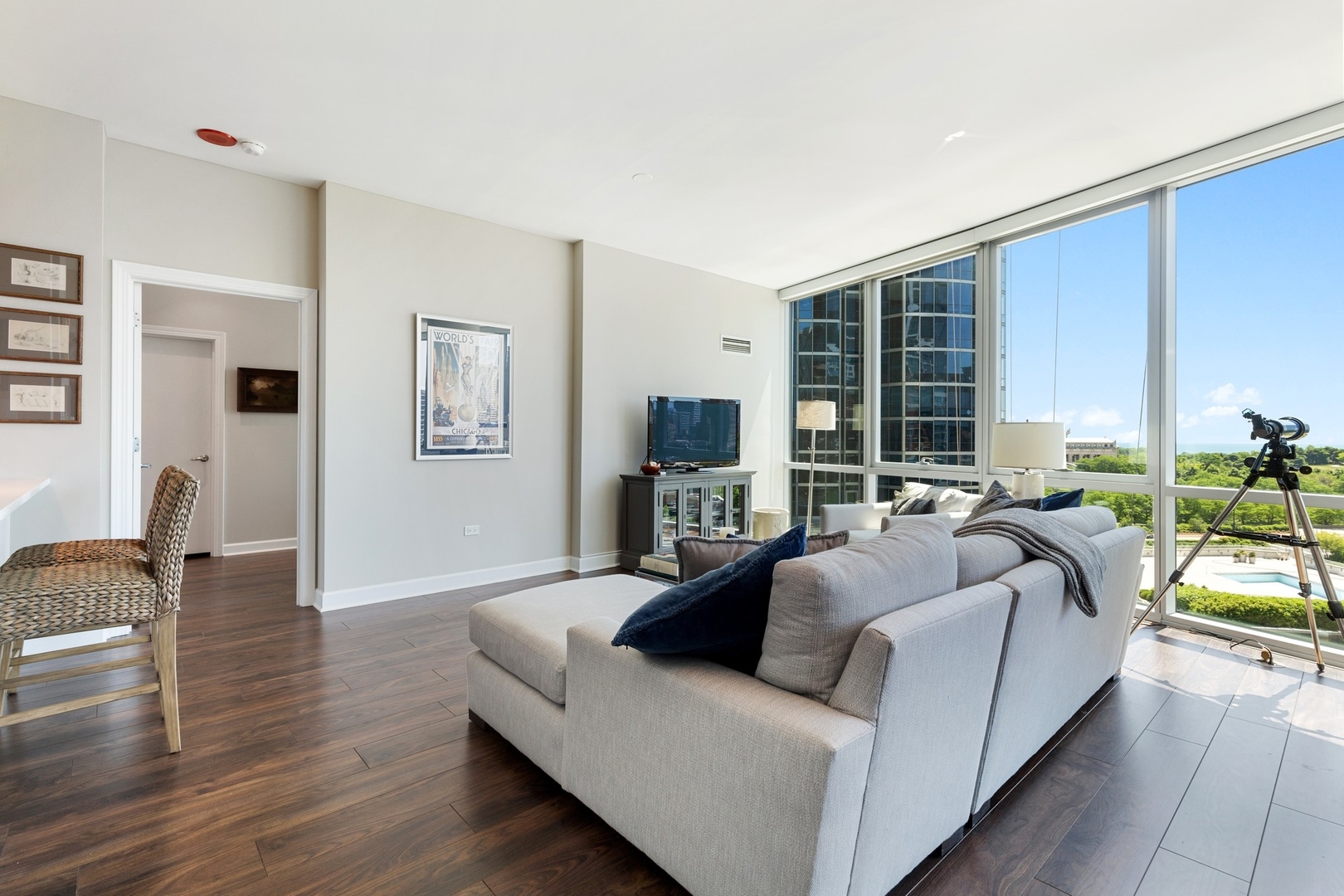 1201 South Prairie Avenue, Unit 805 Chicago, IL 60605 - Photo 4 of 23 a living room with furniture and a flat screen tv