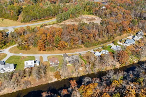 a view of a forest with mountains in the background