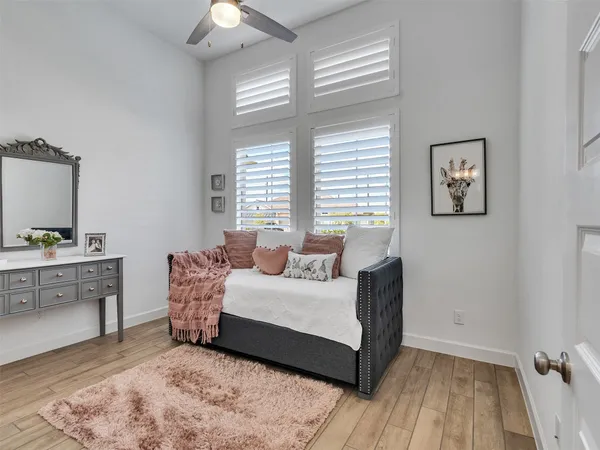 a room with a bed and a table