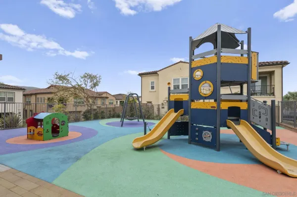 a view of a park with slide