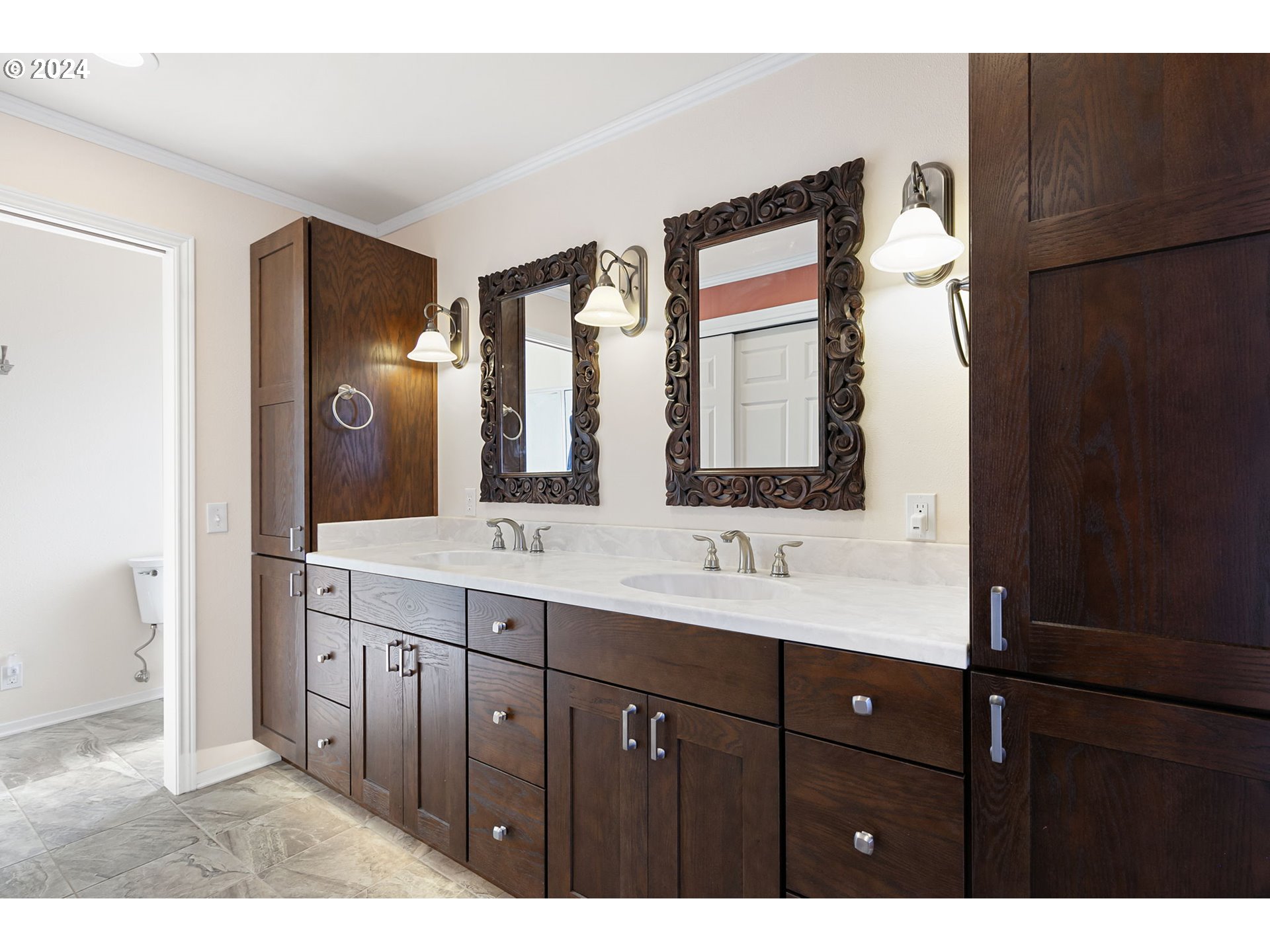 37797 Worth Road Springfield, OR 97478 - Photo 26 of 47 a bathroom with a double vanity sink and mirror