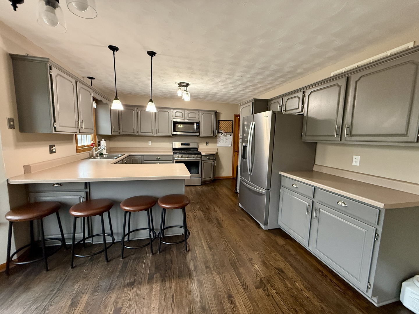 10151 East Hickory Ridge Drive Rochelle, IL 61068 - Photo 9 of 31 a kitchen with stainless steel appliances a stove a sink a refrigerator wooden floor and cabinets