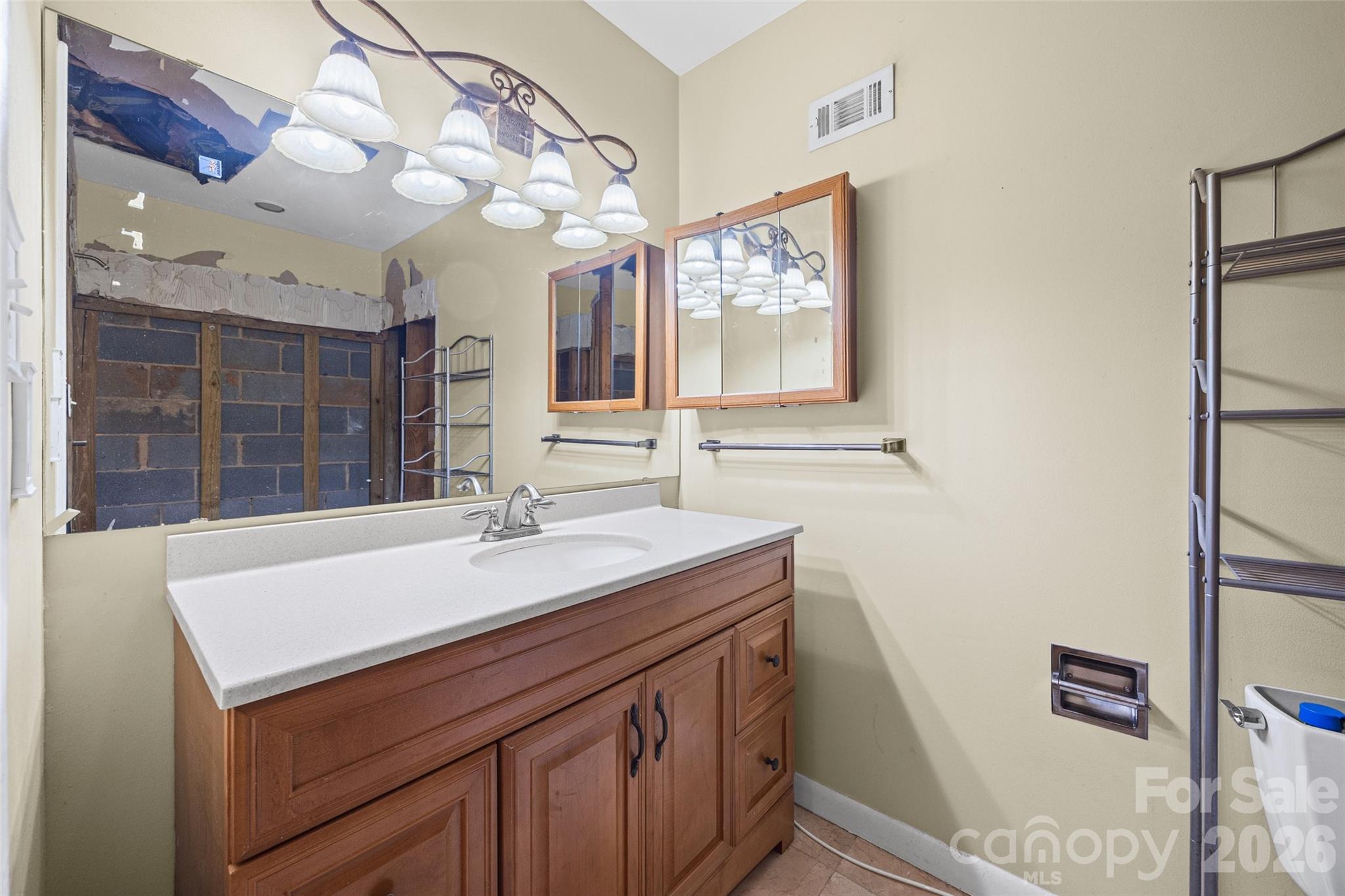 234 Riverview Terrace Clover, SC 29710 - Photo 27 of 35 a bathroom with a sink a vanity and a large mirror