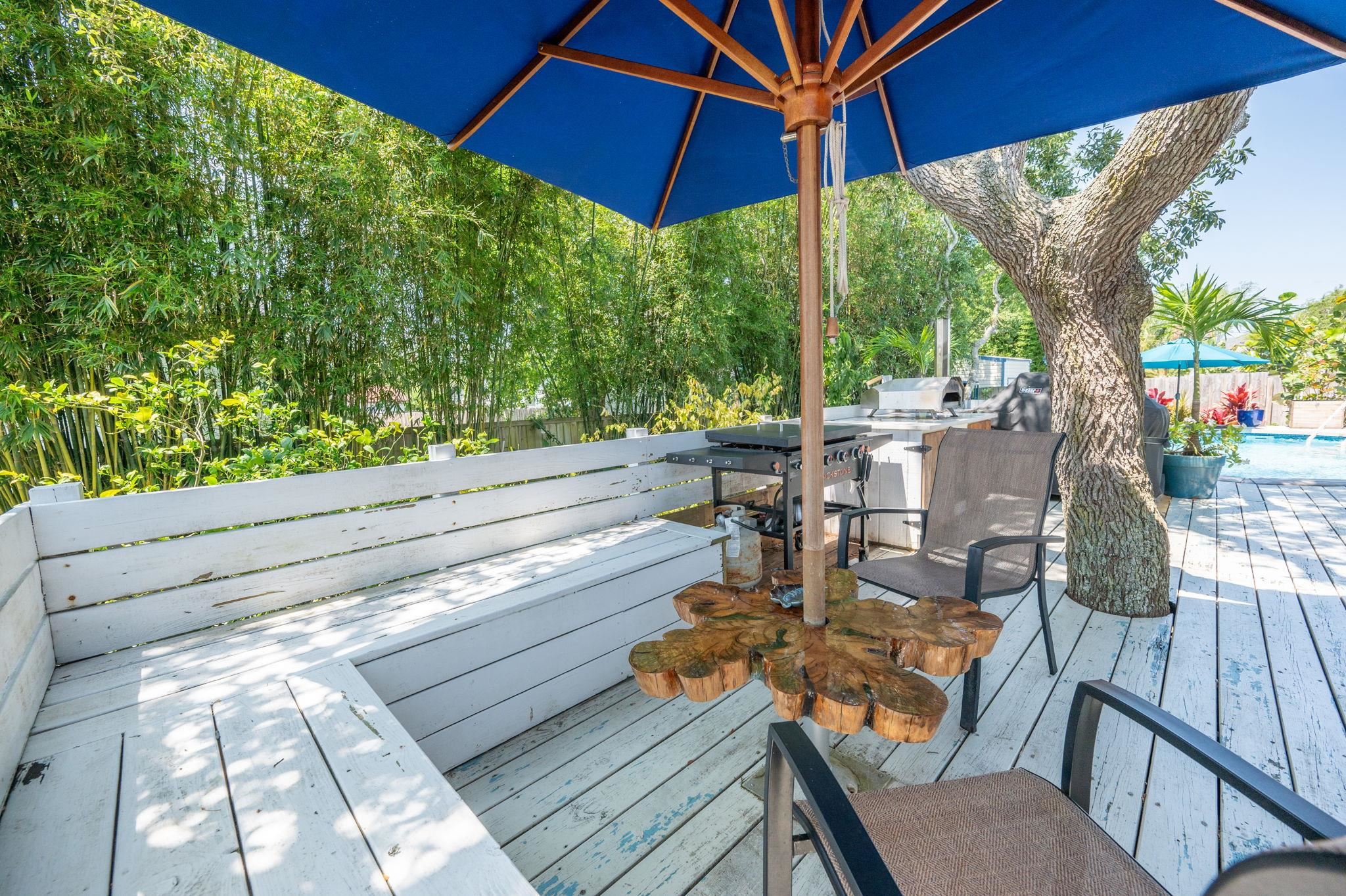 305 Mystical Way St. Augustine, FL 32080 - Photo 70 of 96 a view of a patio with lawn chairs under an umbrella