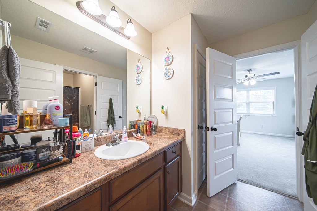305 Owens Road Fort Mitchell, AL 36856 - Photo 29 of 44 a en suite bathroom with a granite countertop sink and a mirror