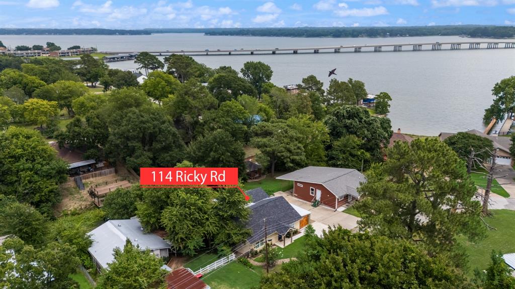 114 Ricky Road Gun Barrel City, TX 75156 - Photo 1 of 18 Aerial perspective showcasing the property's proximity to a significant body of water and bridge infrastructure