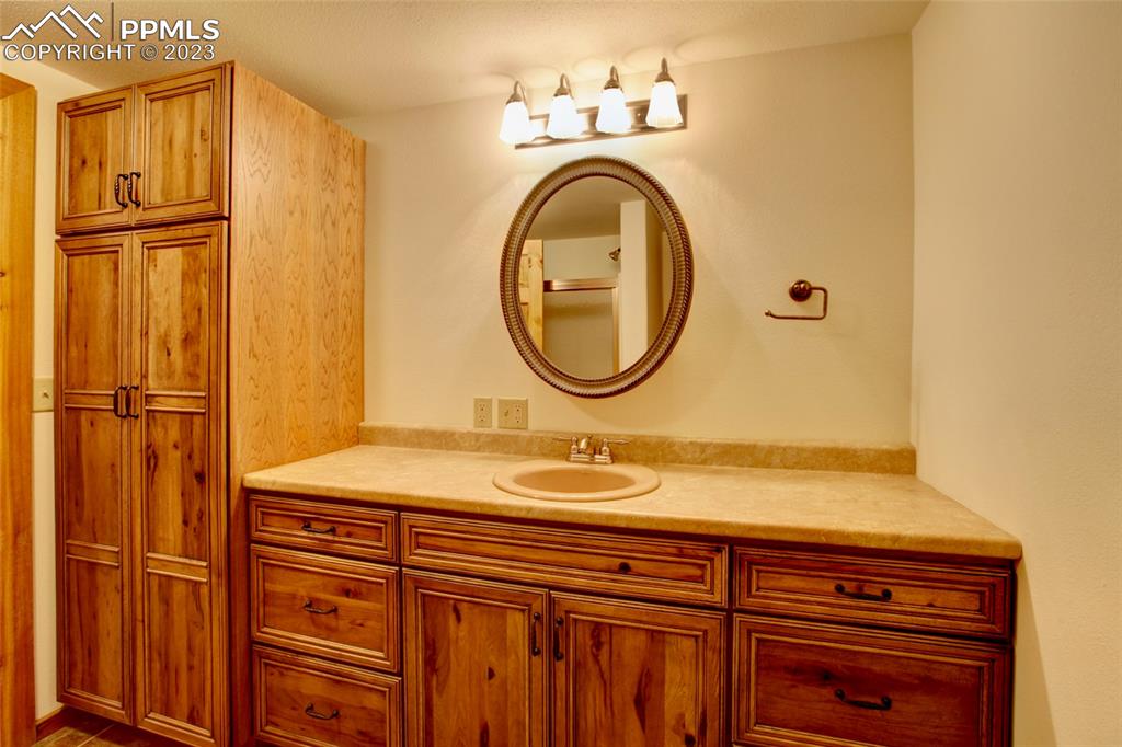 1001 Three Streams Road Howard, CO 81233 - Photo 36 of 49 a bathroom with a sink a vanity and a mirror