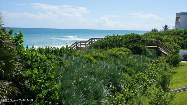 a view of a yard and an ocean