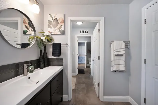 a kitchen with a stove and cabinets