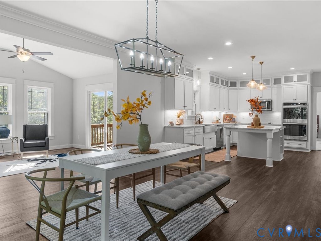 1280 Mill Quarter Road Powhatan, VA 23139 - Photo 15 of 50 Dining area featuring vaulted ceiling, dark wood-t