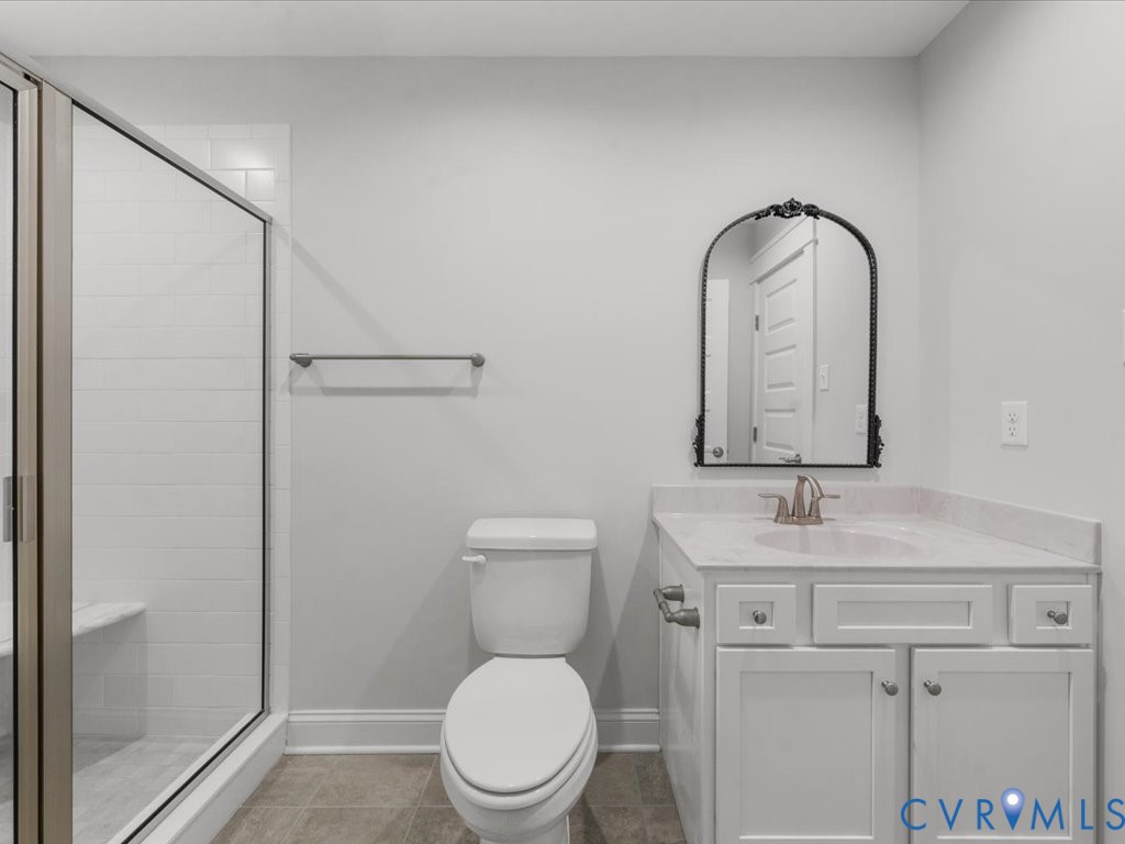 1280 Mill Quarter Road Powhatan, VA 23139 - Photo 30 of 50 Full bathroom with a stall shower, vanity, and lig
