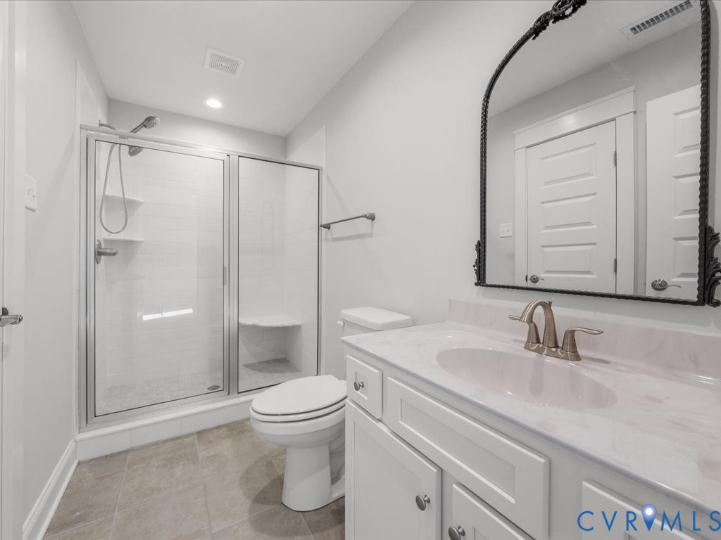 1280 Mill Quarter Road Powhatan, VA 23139 - Photo 31 of 50 Full bathroom featuring a stall shower, vanity, li