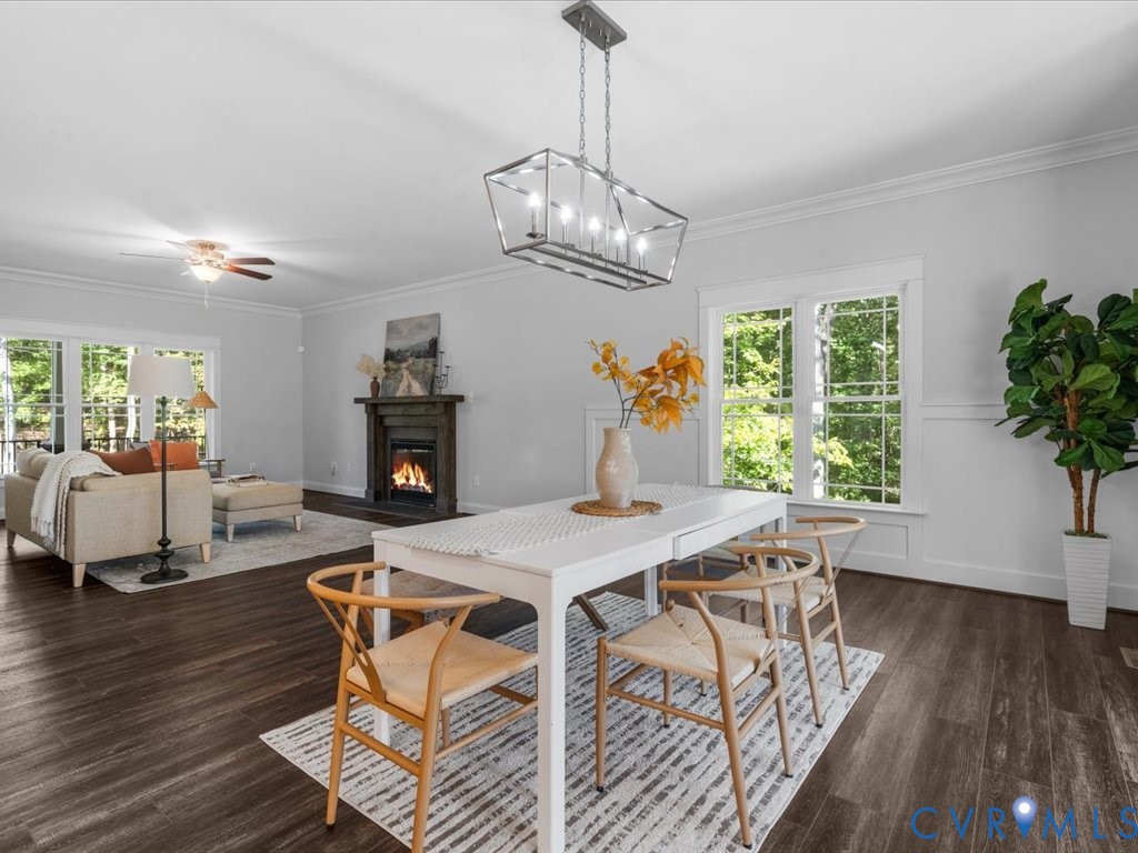 1280 Mill Quarter Road Powhatan, VA 23139 - Photo 10 of 50 Dining area with ornamental molding, a fireplace w
