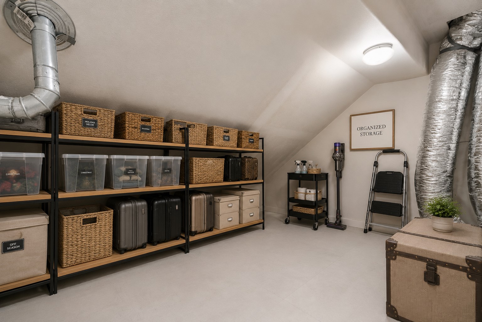 2415 Commonwealth Street Houston, TX 77006 - Photo 24 of 26 An exceptionally large, built-out storage room provides abundant space for seasonal décor, luggage, and household essentials, keeping everything organized and easily accessible. This photo has been virtually staged to help visualize the space.