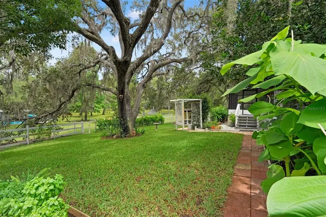 a view of a house with backyard and a slide