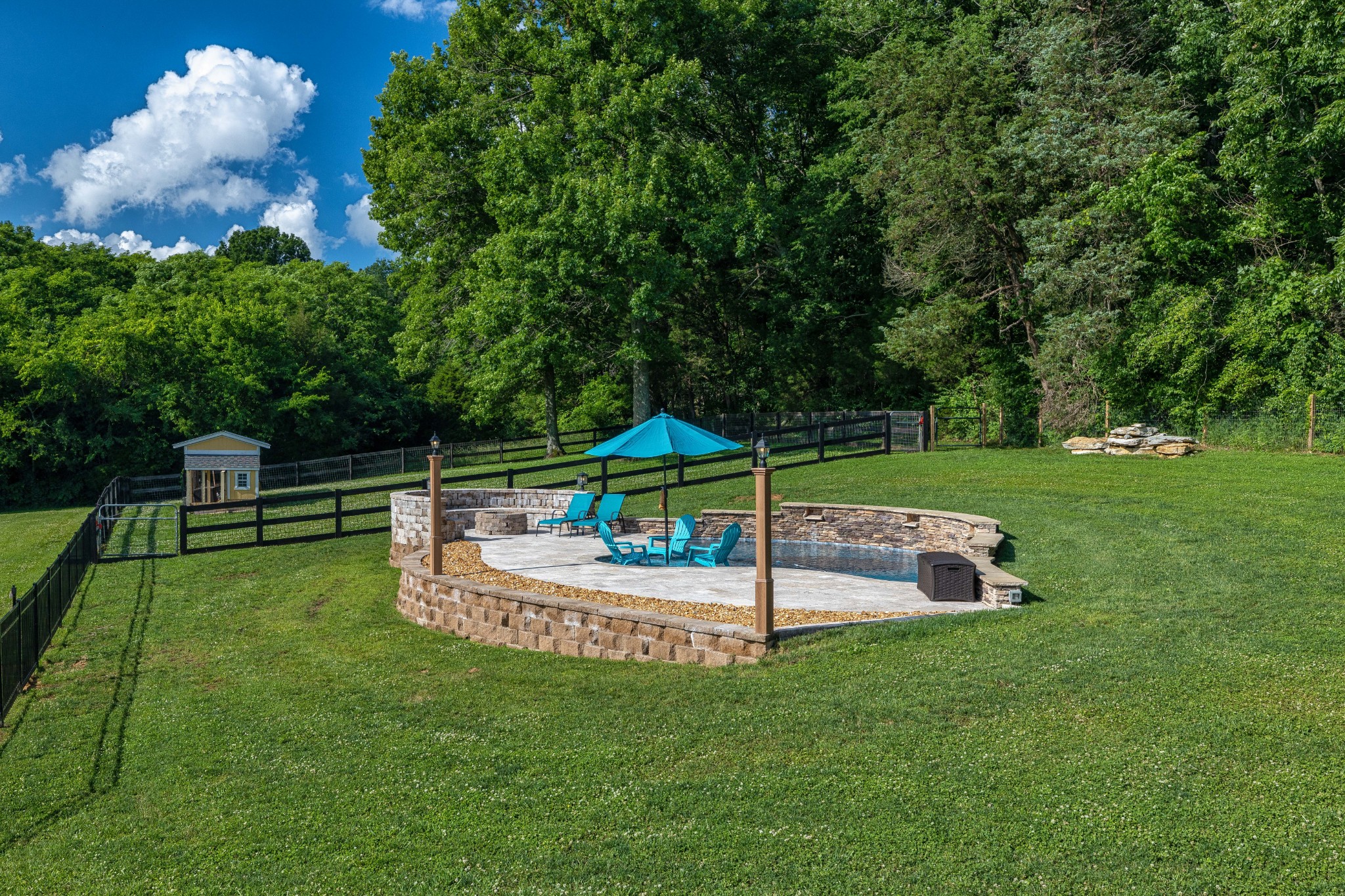 a view of a park with slide