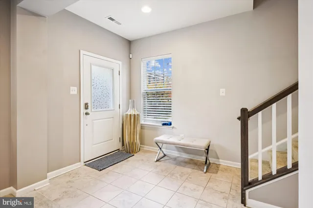 a view of a room with windows