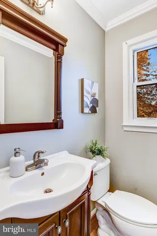 a bathroom with a sink a toilet and mirror