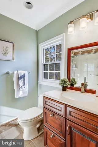 a bathroom with a sink a toilet and a large mirror