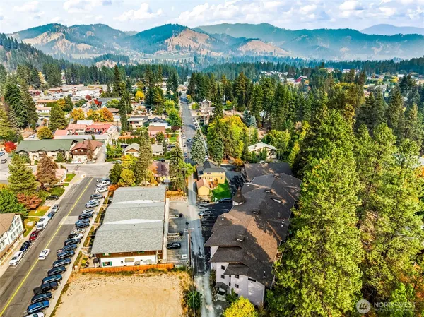 a view of a city with mountains in the background