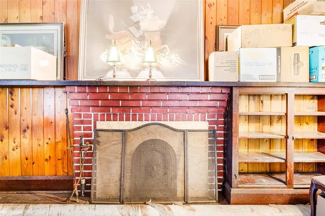 a close view of a fireplace