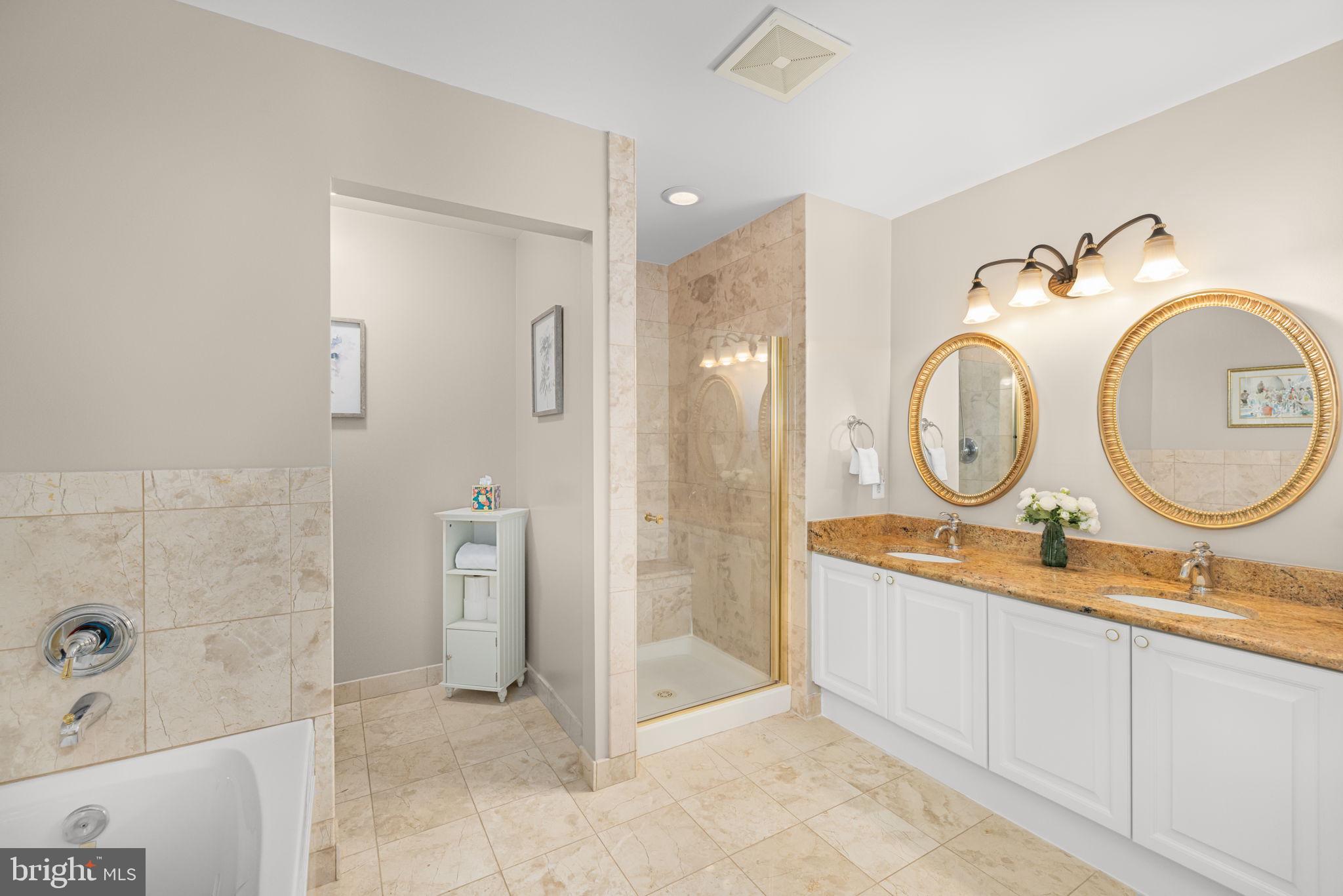 11776 Stratford House Place, Unit 907 Reston, VA 20190 - Photo 19 of 38 a bathroom with a double vanity sink mirror and shower