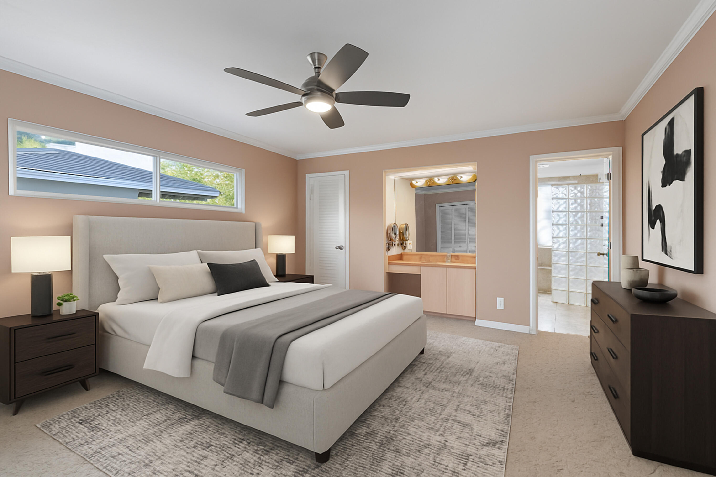 620 Southwest 17th Street Boca Raton, FL 33486 - Photo 18 of 40 a bedroom with a large bed and a chandelier