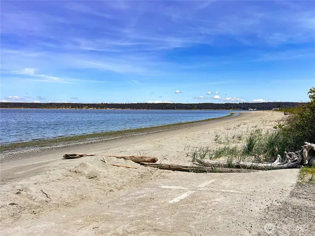 a view of a lake with a mountain in the background