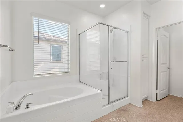 a bathroom with a bathtub and a shower