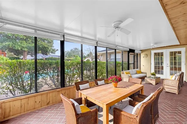 a view of hallway with a large window