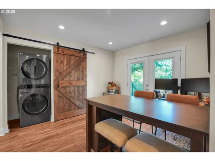 a workspace with furniture and window
