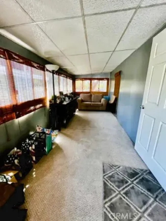 a large room with a couch