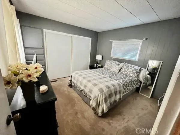 a bedroom with a bed and dresser