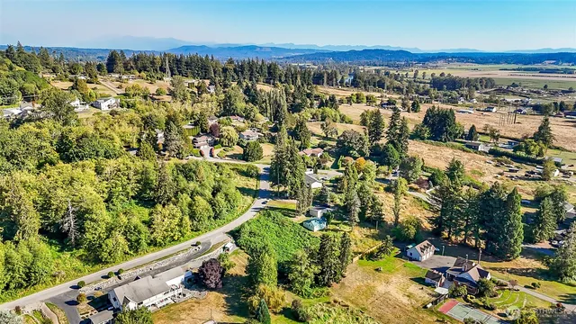 a view of a pathway with a garden
