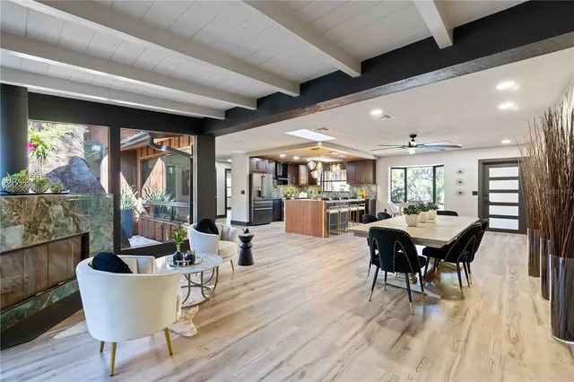 a view of a dinning room with a backyard of a house