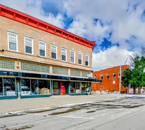 a front view of a building with street