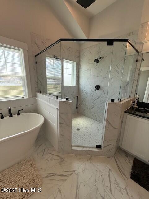 203 Farmstead Loop Moyock, NC 27958 - Photo 54 of 75 PRIMARY ENSUITE WITH FREE STANDING SOAKING TUB, SHOWER WITH DUAL SHOWERHEADS ADN RAINFALL SHOWERHEAD.