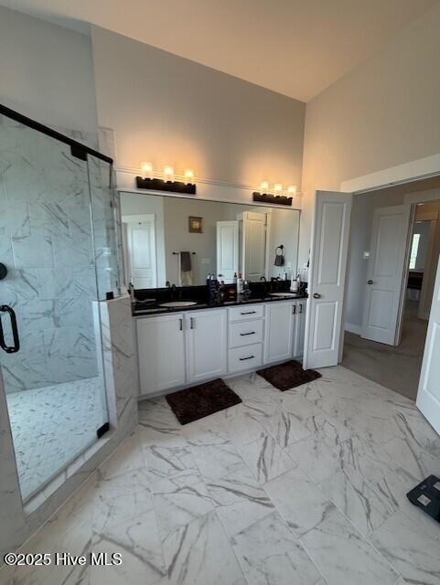 203 Farmstead Loop Moyock, NC 27958 - Photo 55 of 75 PRIMARY ENSUITE WITH FREE STANDING SOAKING TUB, SHOWER WITH DUAL SHOWERHEADS ADN RAINFALL SHOWERHEAD.