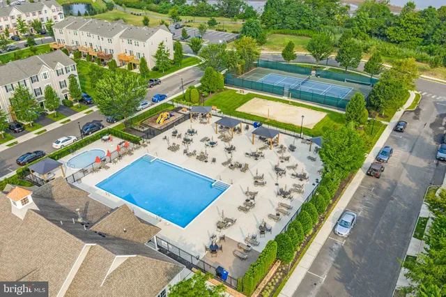 an aerial view of a backyard