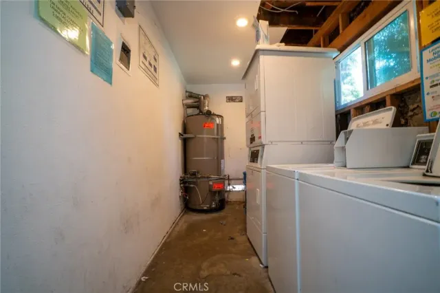 a storage room with washer and dryer