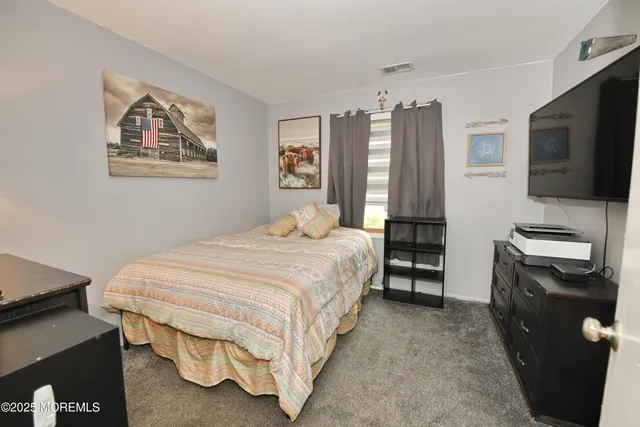 a bedroom with a bed and a television